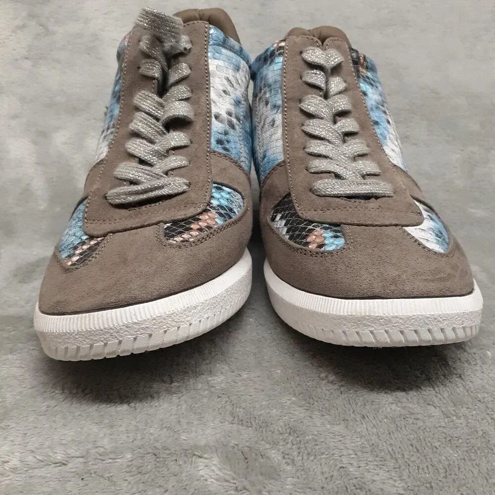 True Craft Women High-Top Sneakers Gray Multicolor Faux Snakeskin SIze 7.5M